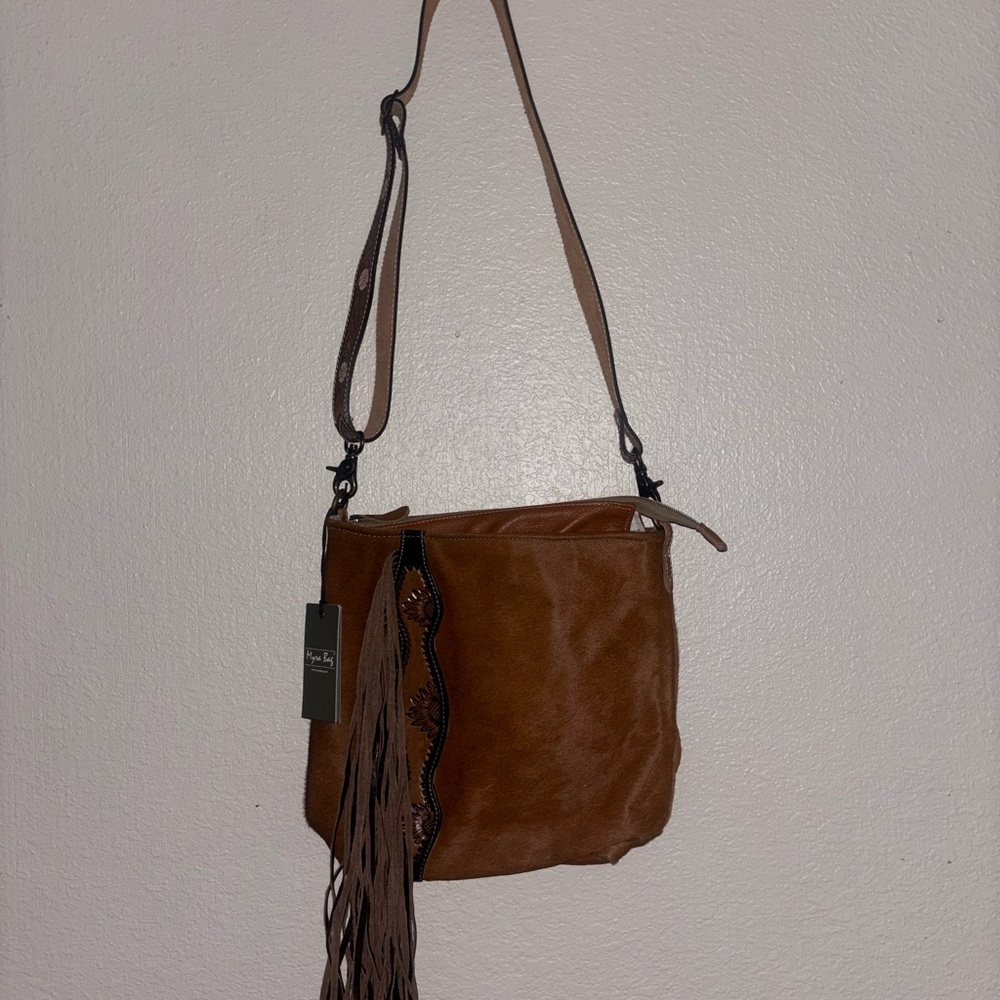 Brown Suede Fringe Crossbody Bag